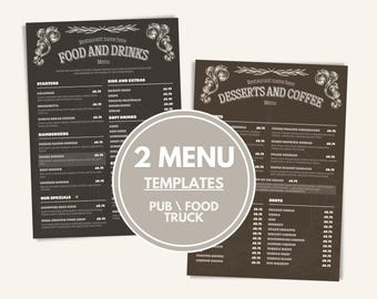 Vintage Restaurant Menu Template A4 - Rustic Editable Design (Digital Download)