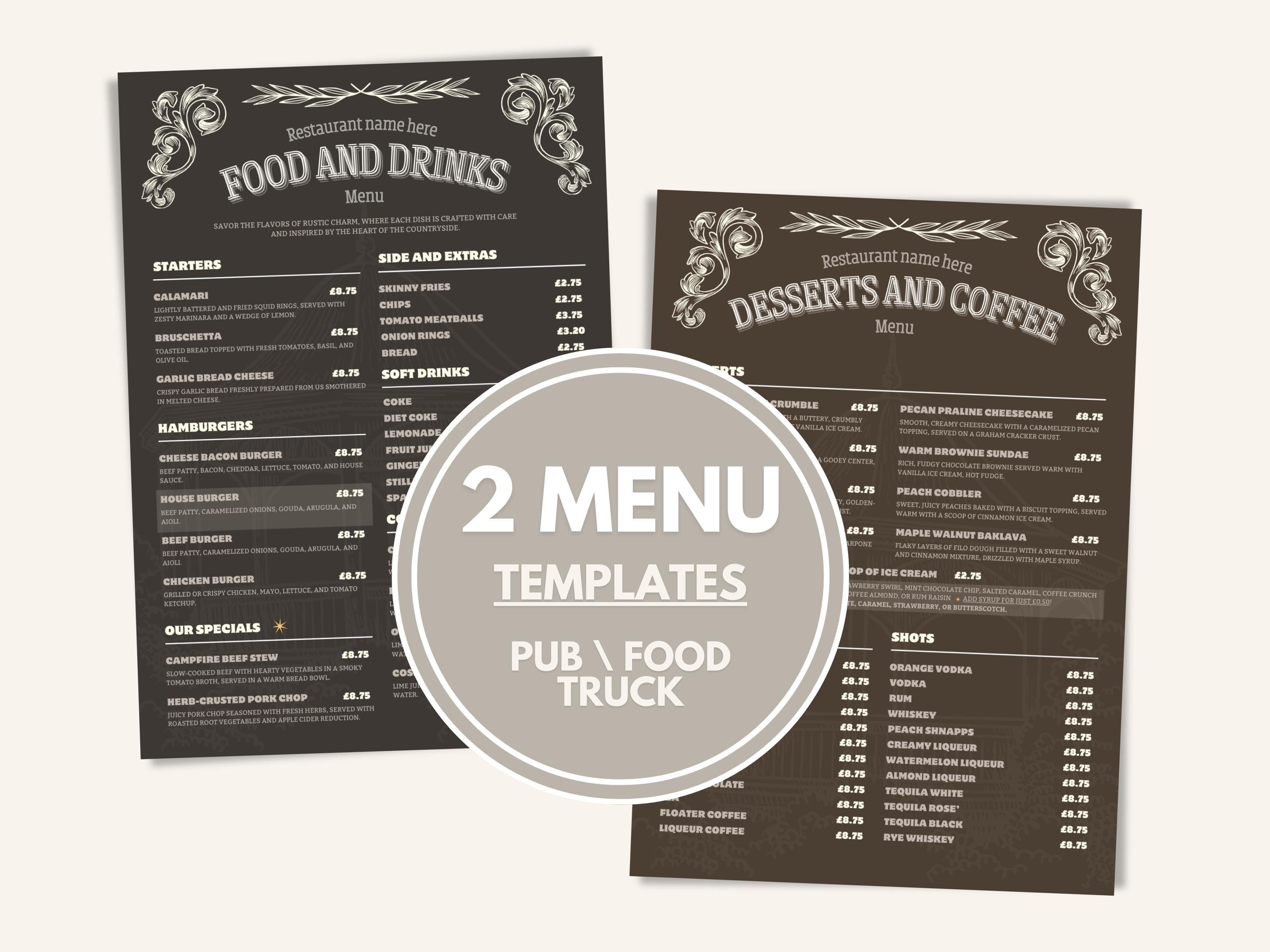 Menu Templates Jc Vintage Restaurant Menu Template A4 - Rustic Editable Design (digital ...