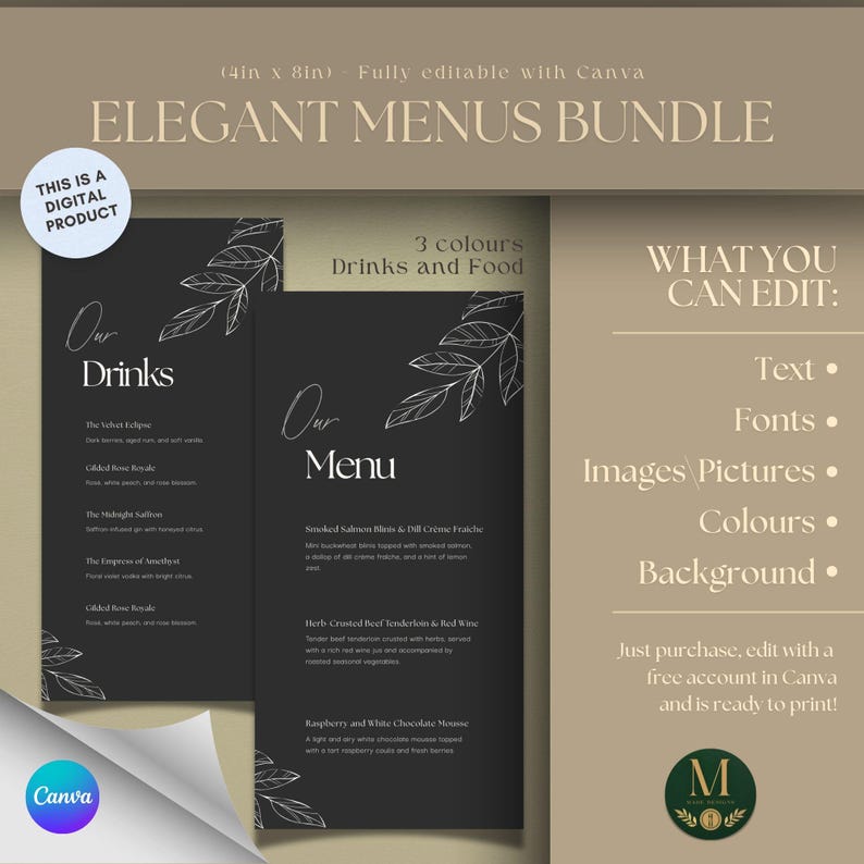 Modern Bundle Menu Template | Wedding Restaurant Elegant | Editable ...