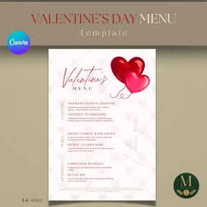 Valentine's Day Menu Template, Editable Canva Printable (Instant Download)