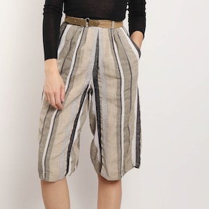 Fashion striped side woven belt cropped casual pants hotsell