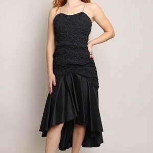 80s CRINKLE TAFFETA dress XS / 1980s Susan Roselli by Vijack dress black taffeta party dress drop waist dress extra small