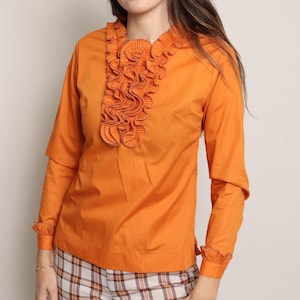 60s H BAR C orange ruffle western shirt XS S / 1960s H Bar C western shirt orange tuxedo shirt ruffle collar shirt orange western shirt