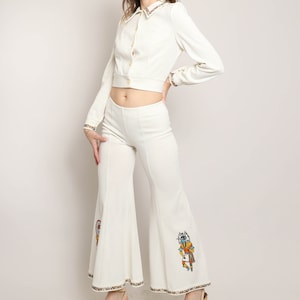 70s BELL BOTTOMS matching set S / City Pants Works knit bell bottoms elephant bells 1970s shirt pants set small 1970s