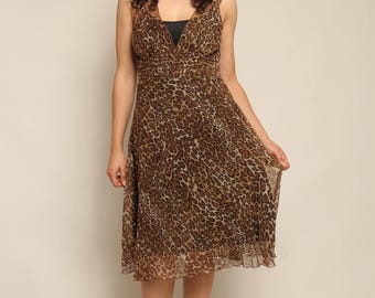 00s Leopard Print Silk Chiffon Dress by Jonathan Martin Size S M
