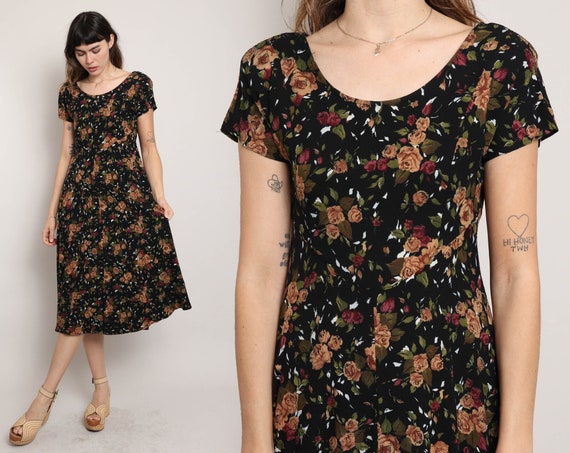 90s BLACK FLORAL dress S M / All That Jazz floral… - image 1