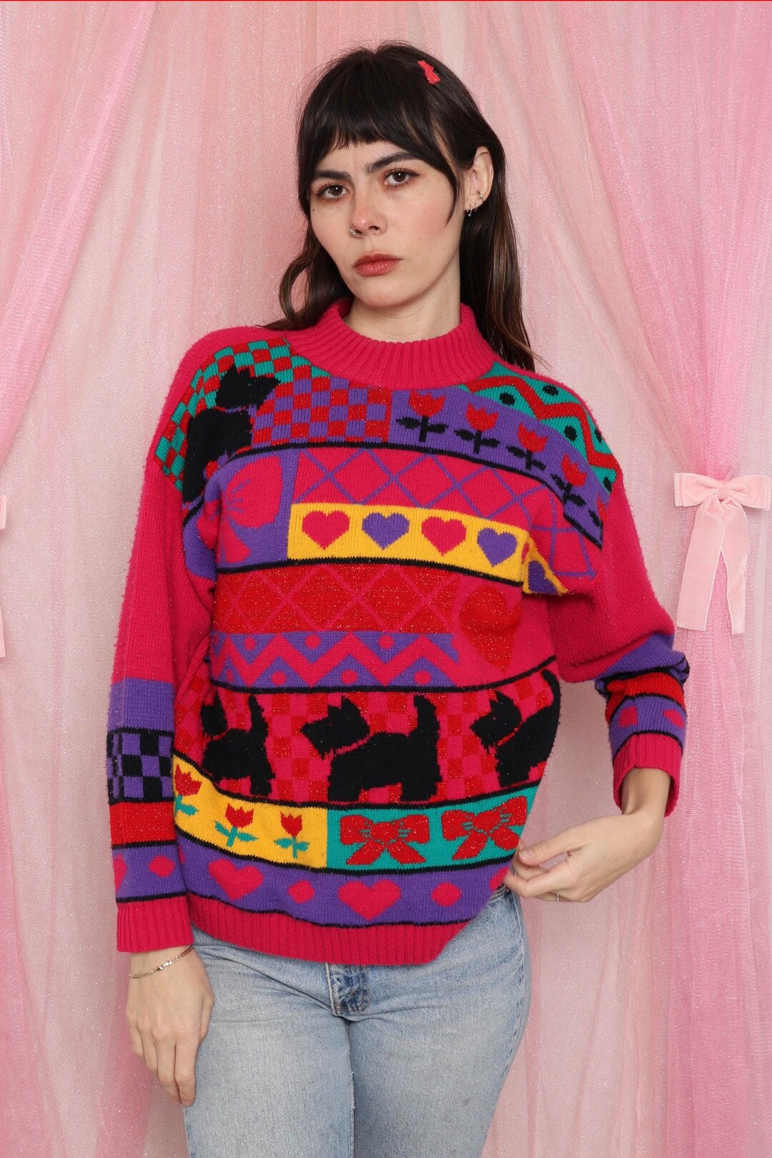 90s Scottie Dog Novelty Print Sweater: Acrylic Knit - Etsy