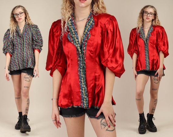 40s STATEMENT SLEEVE jacket XS S / reversible red