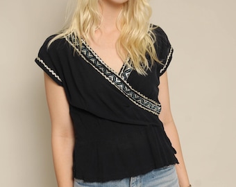 50s Black Gauze Patio Shirt Size XS S