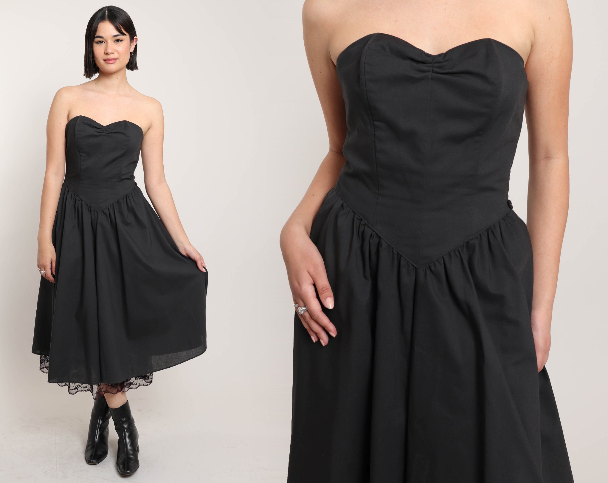 CHRISTIAN DIOR Black Strapless Knee Length Sleeveless Dress, UK 16