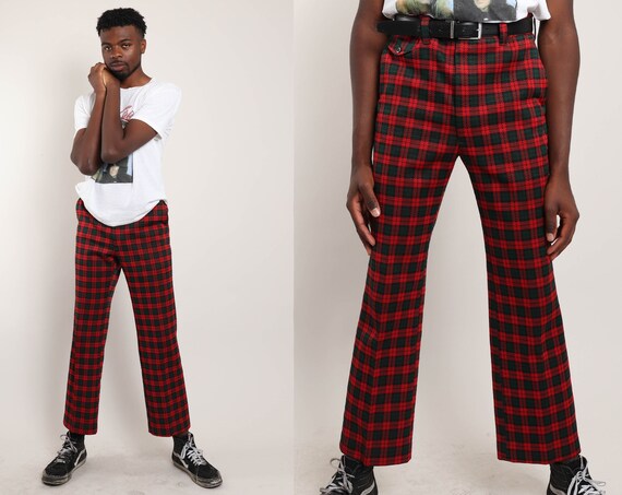 80s RED PLAID pants 37 38 waist / Haggar Slacks p… - image 1