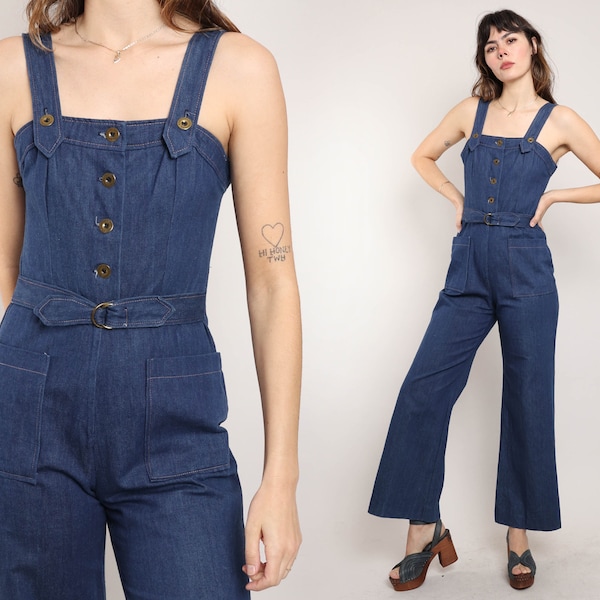 70s BELL BOTTOM jumpsuit S M / blue jean jumpsuit bell bottom jeans bell bottom overalls bell bottom jumper small medium 1970s