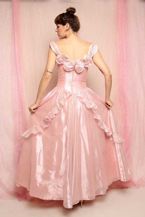 80s Pink Organza Chiffon Party Dress, Size S M - image 8