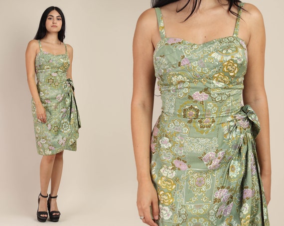 50s TIKI + SARONG dress XS / seafoam green cotton