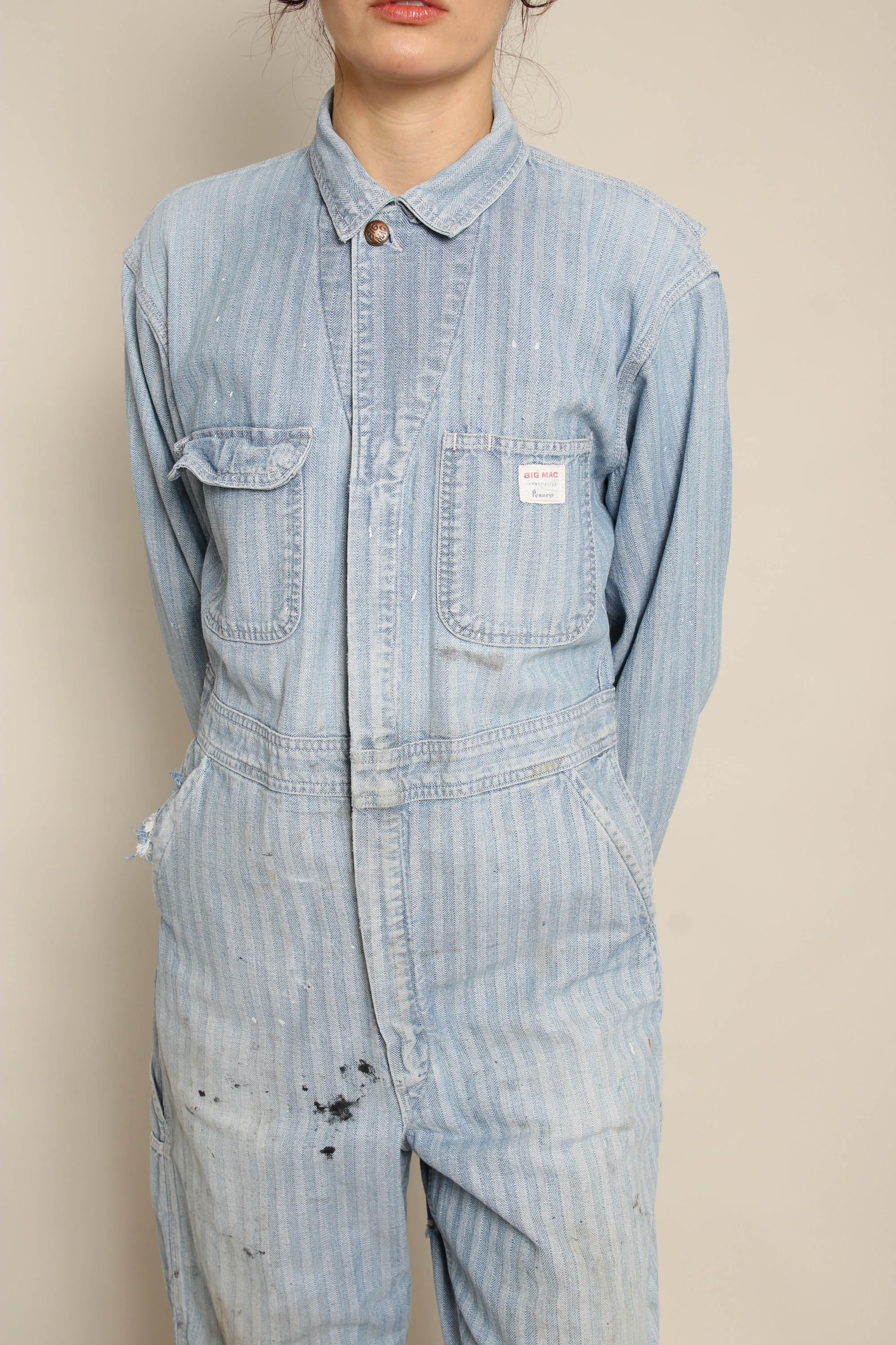 50s Big Mac Denim Herringbone Coveralls Sanforized Cotton Size XS