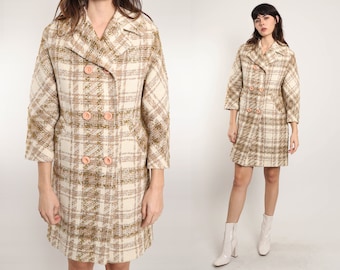 70s PLAID TWEED coat M / brown plaid wool coat double breasted wool coat plaid stroller jacket medium 1960s 60s 1970s