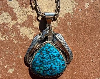 Robert Drozd Pyrite Turquoise Sterling Silver Horse Pendant Necklace