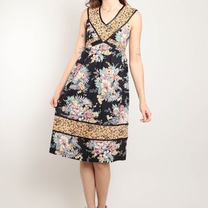 70's Yellow and Black Lace Musical Songbird Novelty Print Prairie Dress main image 1