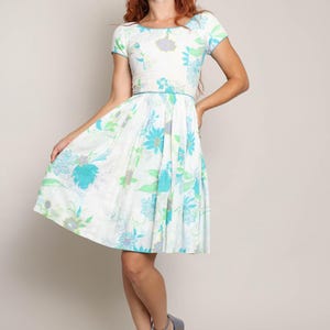 50s FLORAL COTTON day dress XS / 1950s Murray Millman dress blue floral dress cotton sun dress extra small 60s 1960s