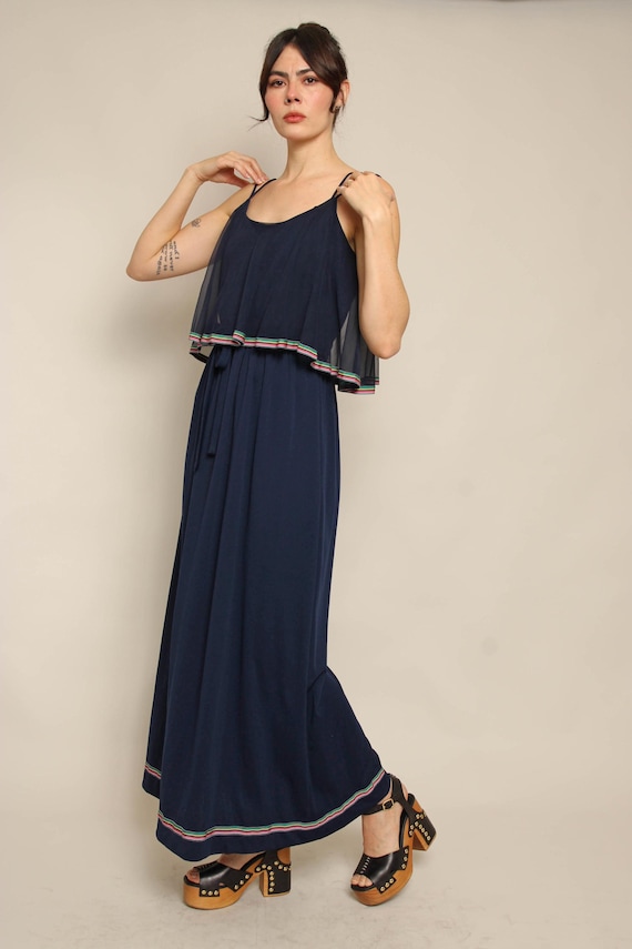 chiffon cape maxi dress Amelie Cape Sleeve Chiffon Maxi Dress Blue