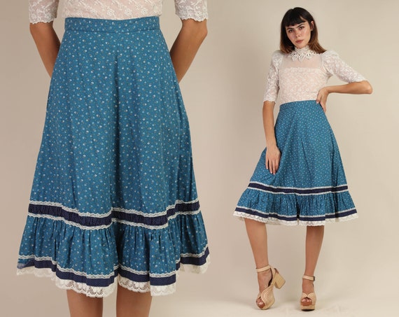 70s CALICO + PRAIRIE skirt XS S / high waist skirt