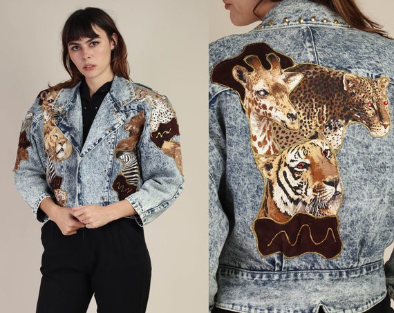 80s ANIMAL KINGDOM jacket / tiger print jacket leo