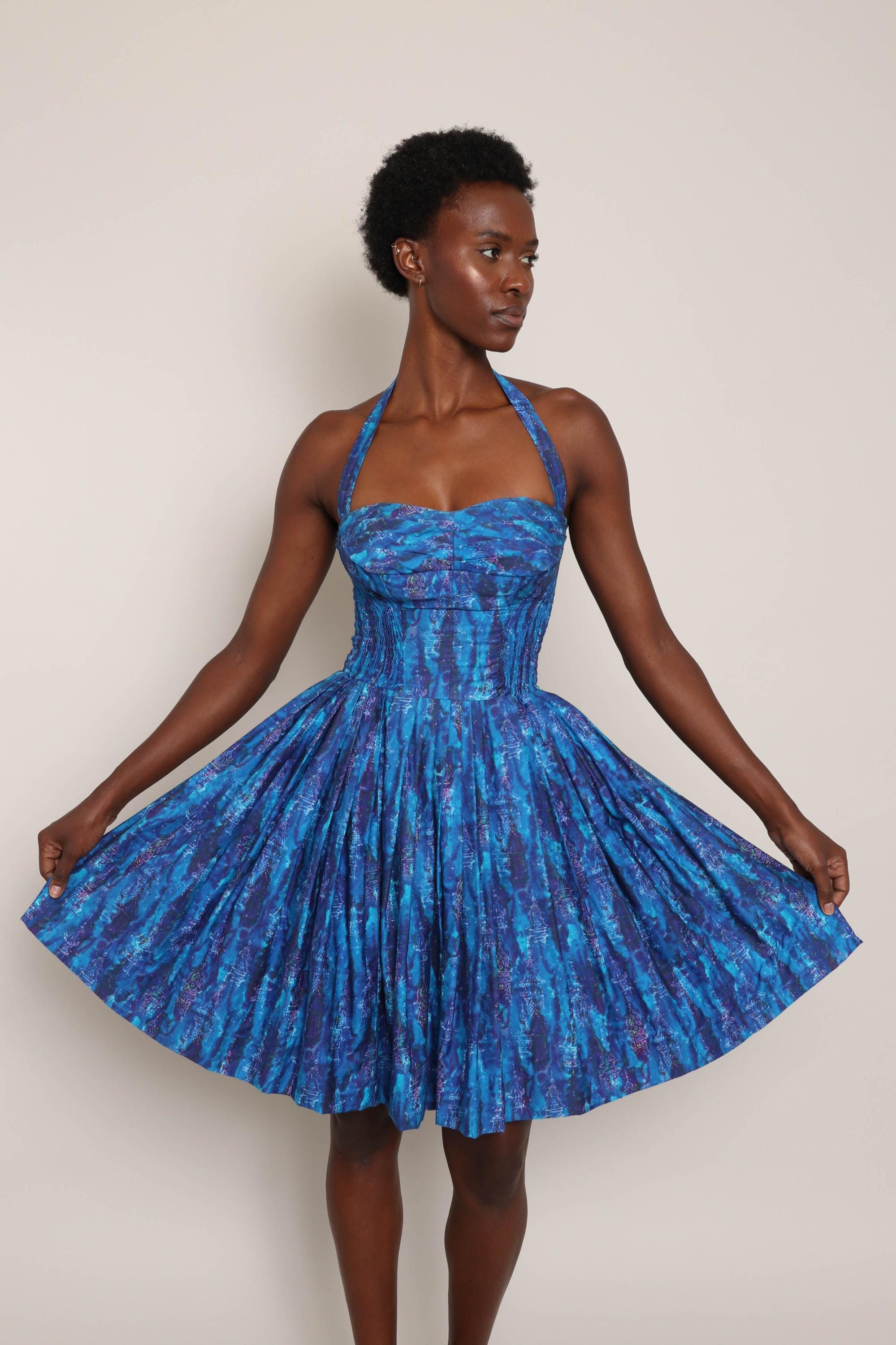 50年代アルフレッド・シャヒーン ホルターネックドレス：ヴィンテージ