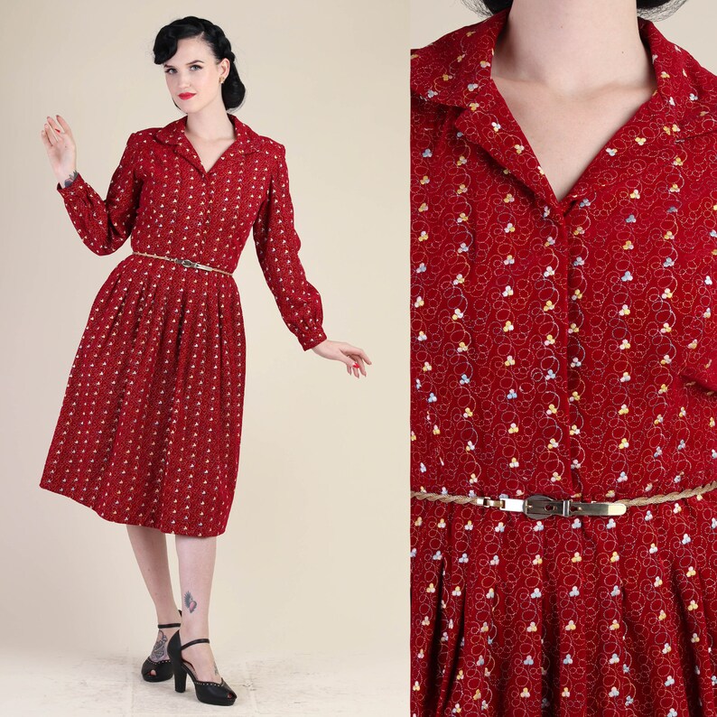 Vintage 50s Velvet Embroidered Wine Red Holiday Dress M Etsy