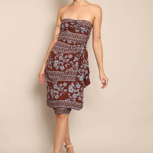 50s KAHALA SARONG dress XS / 1950s The Kahala dress brown Hawaiian sarong cotton Hawaiian dress strapless bombshell dress extra small
