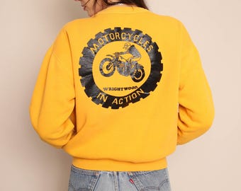 70s Motorcycle Sweatshirt: Vintage Russell Marigold Biker Pullover