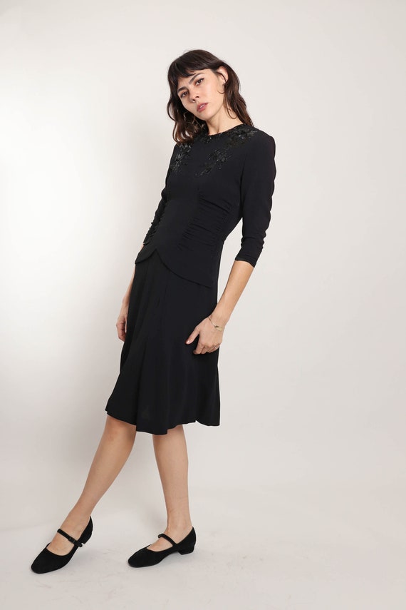 40s CREPE RAYON dress XS / black sequined dress b… - image 7