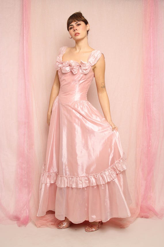 80s Pink Organza Chiffon Party Dress, Size S M - image 7