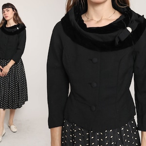 50s LILLI ANN blazer S M / Lilli Ann fitted blazer Lilli Ann black blazer jacket accent collar rhinestone small medium 1950s