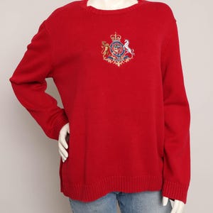 90s LRL RALPH LAUREN crest sweater m l xl / 1990s Lauren by Ralph Lauren red sweater cotton Ralph Lauren sweater horse print sweater