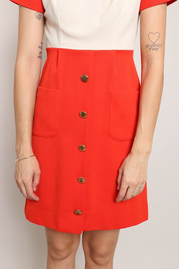 60s SPACE AGE dress S / red mod dress red steward… - image 7