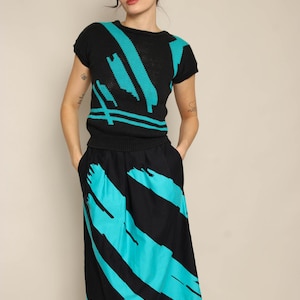 jonathan martin dress designer Jonathan Martin Dress L Black white Peacock Feather Design Textured