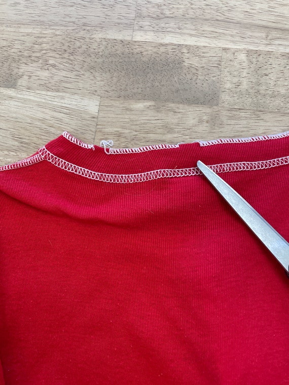 70s RIBBED KNIT long johns pajamas S / red knit p… - image 10