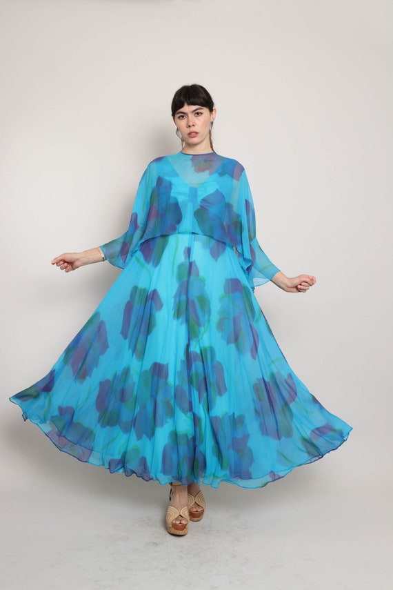 70s CHIFFON CAPE and dress set S / Rona New York … - image 6