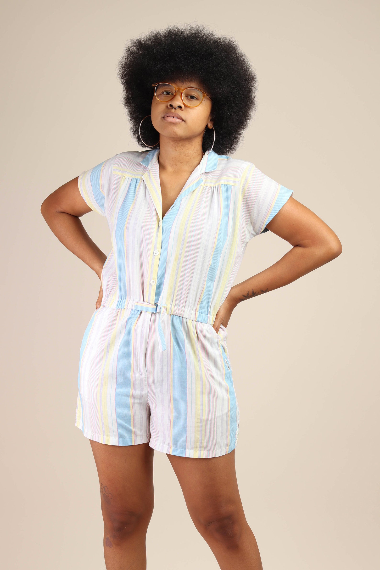 80s PASTEL STRIPED romper L / pinstriped pastel rainbow Etsy
