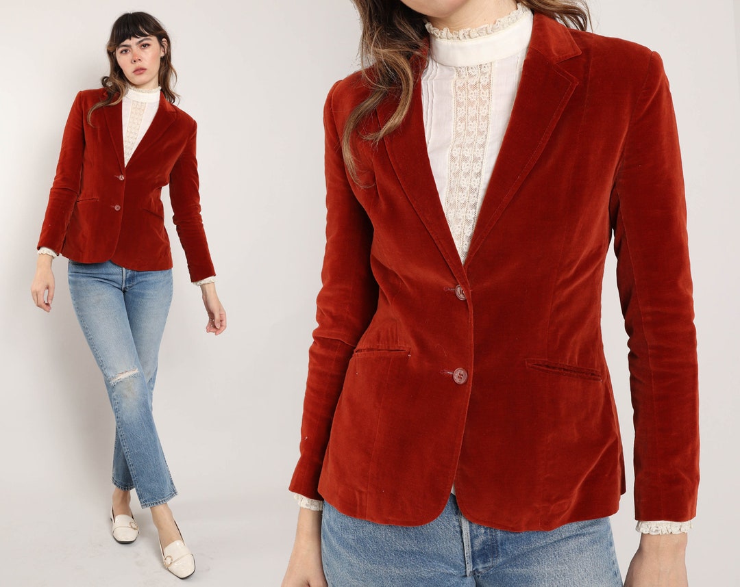 70s RUST VELVET Blazer XS S / Present Co Burnt Sienna Velvet Jacket ...