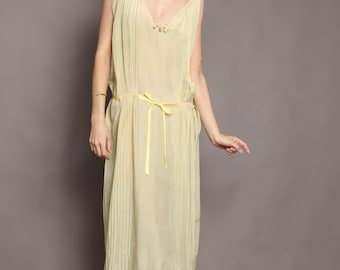 Chemise de nuit en dentelle de soie des années 20 / Chemise de nuit Dove Undergarments des années 1920 Chemise de nuit en soie des années 1920 avec rosaces taille basse Robe en soie