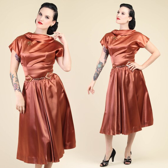 satin fit and flare dress