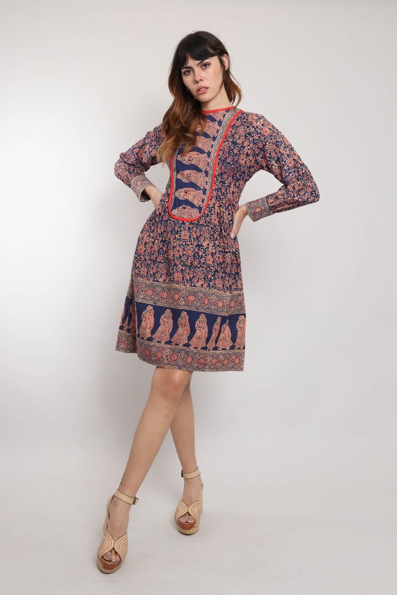 70s BATIK COTTON dress M L / sundeep india cotton… - image 3