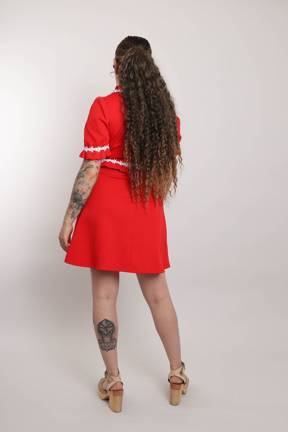 70s RED BABYDOLL dress S M / puff sleeve mod mini… - image 9