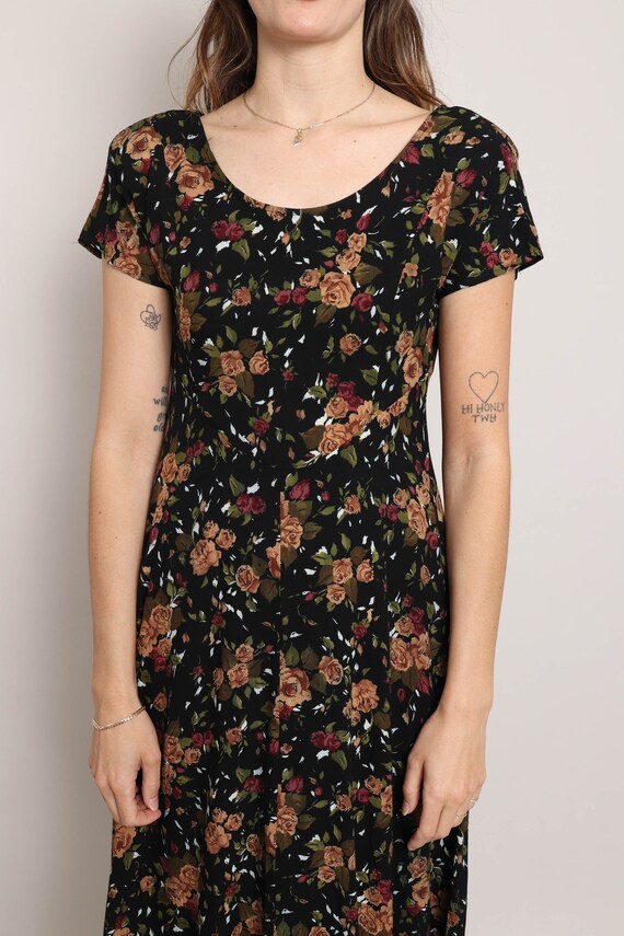 90s BLACK FLORAL dress S M / All That Jazz floral… - image 5