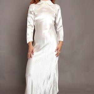 40er Jahre Satin Hochzeit Kleid PETER PAN COLLAR xs / 1940er Jahre Satin Hochzeit Kleid mit Spitzenpasse 1930er Jahre Satin Hochzeit Kleid lange Ärmel Hochzeit Kleid
