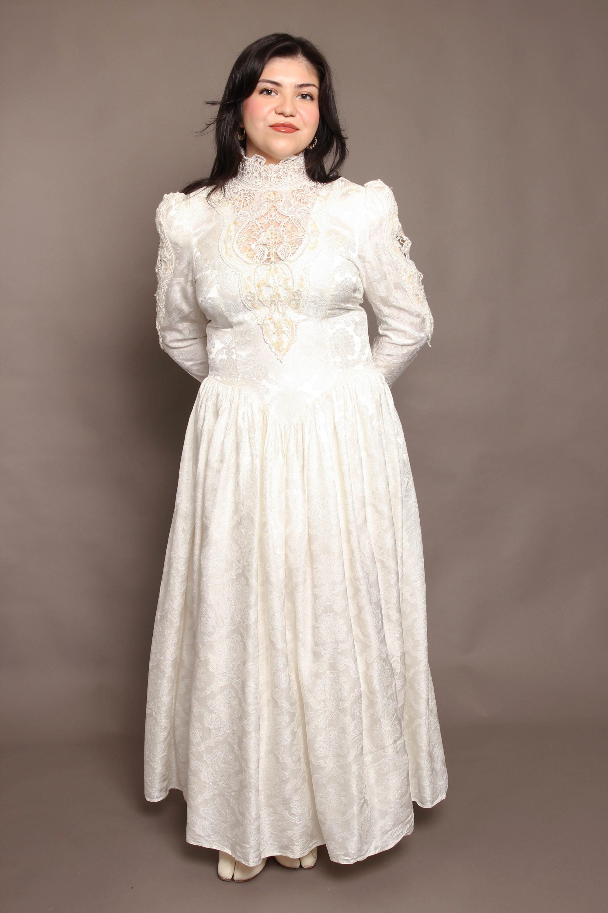 80s Edwardian Wedding Dress With Bow: Jessica Mcclintock, Brocade