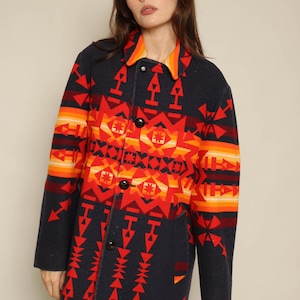 Giacca Pendleton Southwestern in lana con bottoni, anni '80, prodotta negli Stati Uniti.