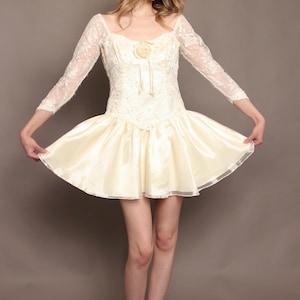 80s ROSETTE WEDDING mini dress S / 1980s cream organza dress romantic wedding dress mini wedding dress coquette wedding dress small