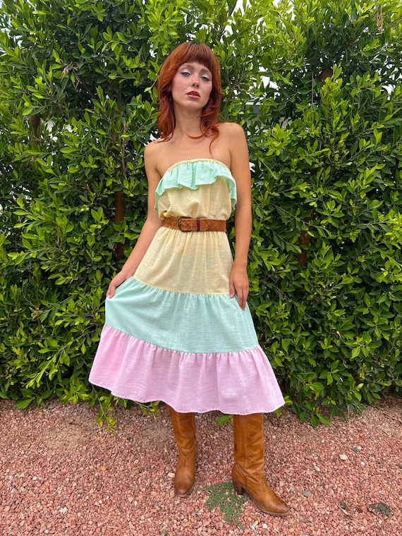 80s Wrangler Pastel Color Block Gauze Sundress Size XS S